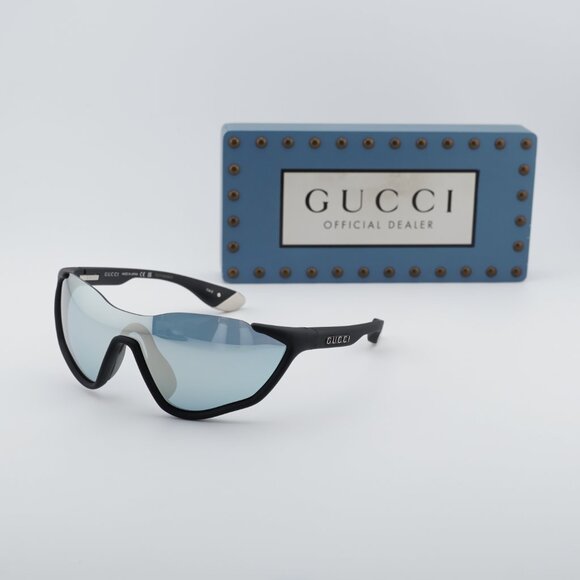 Gucci GG2018S 001 Shield Sunglasses – Matte Black/Smoke Mirror